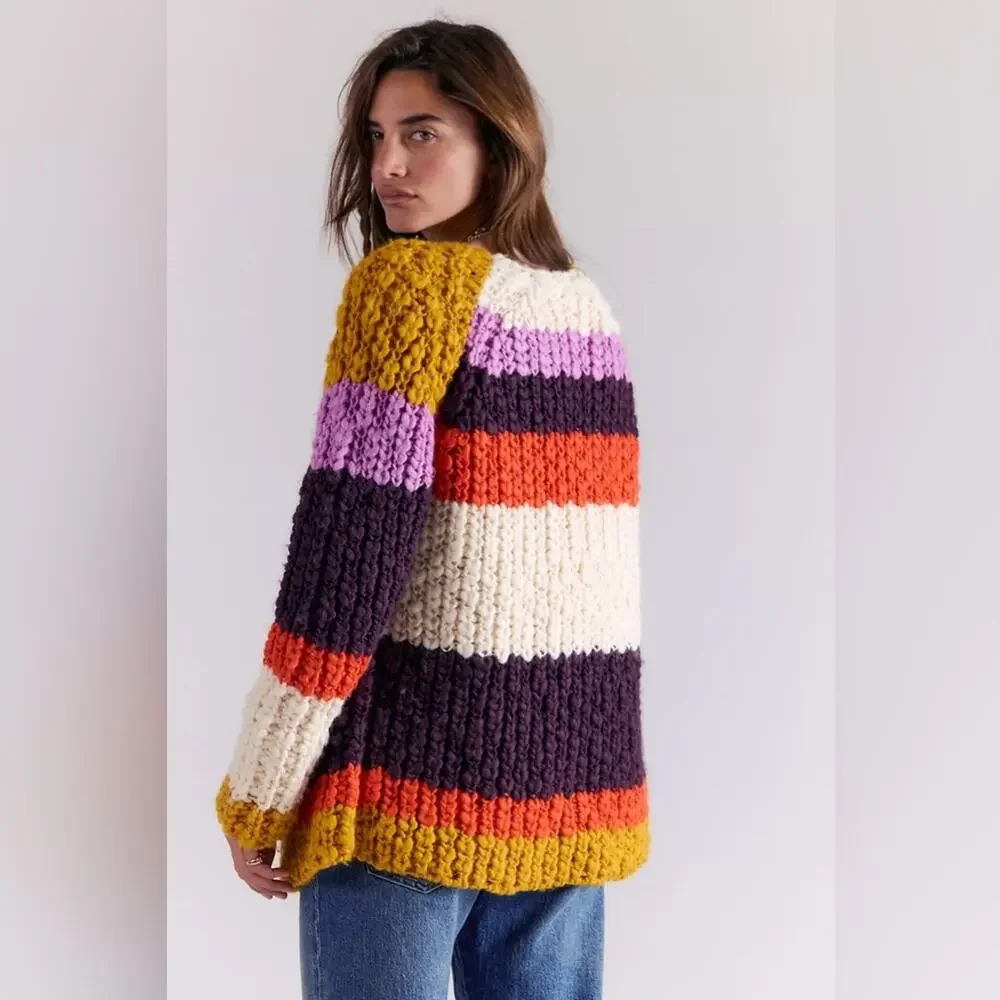 Free People Myles Stripe Chunky Knit Cardi